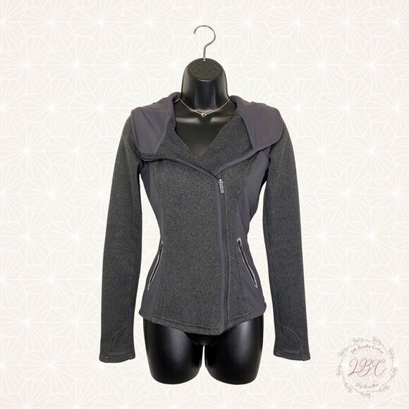 Athleta Full Asymmetrical Zip Hoodie Jacket Charcoal Gray Thumbholes - Picture 3 of 14